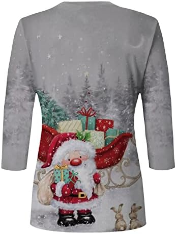 Nokmopo božićna majica za ženske modne casual četvrt rukava Božićni tisak okrugli vrat Pulover Osnovne