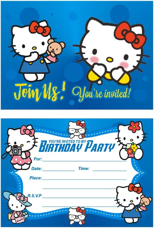 Ufligs 24pcs Hello Kitty Cat Rođendan Poziv, Pozdrav Kitty Cat Party Pozvot Rođendana Rođendanska