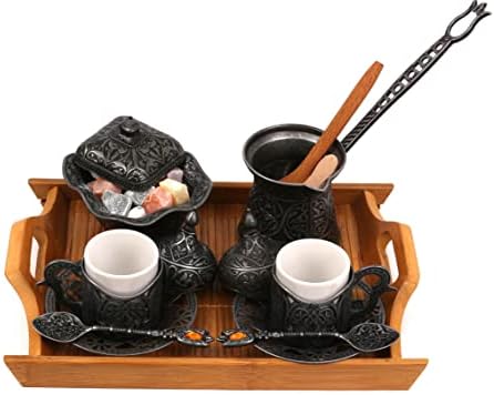 Kuckengaret antikne crna boja turski set za kavu espresso - 8 kom - sa 2 šalice 1 bambusova ladica 1