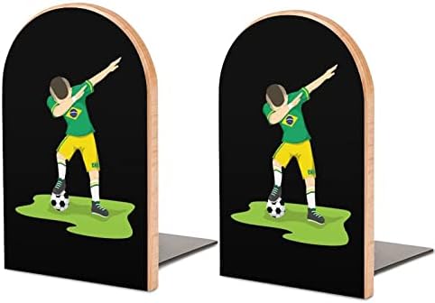 Dabbing Soccer Brazil Soccer Wood Bookends Non-Skid Office Book Organizer Stand 1 par za dekorativnu policu