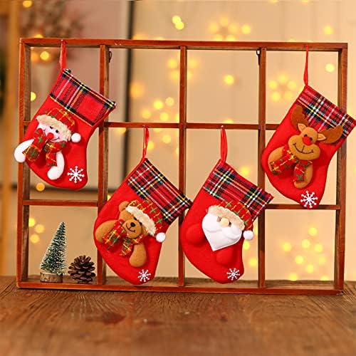 4 pakirajte mini božićne čarape 6,3 inčni santa snjegović elk medvjed božićne čarape sa snježnim pahuljicama