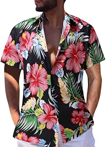 HDDK MENS Havajske majice, ljetni kratki rukav tropski cvjetni tipka za ispis prema dolje opušteno fit rever