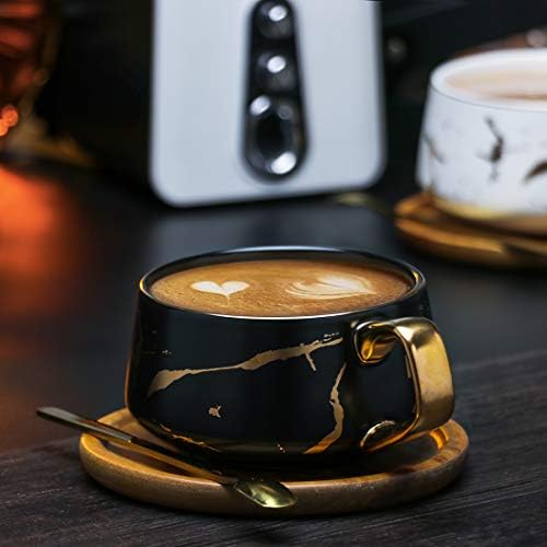 Tilany čaj sa drvenim tanjirom - keramički držač za piće za kafu, latte, kapućino - zlatni otvor,