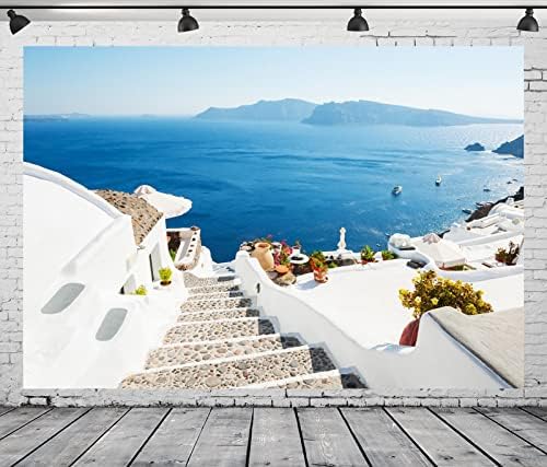 BELECO 5x3ft tkanina Grčka Ostrvo Santorini pozadina Bijele kuće arhitektura stepenice krstarenje