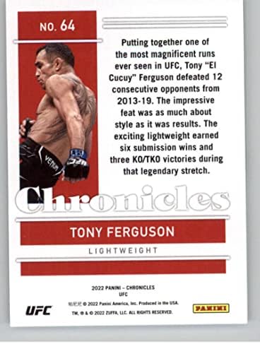 2022 Panini Chronicles UFC 64 Tony Ferguson Lagane kronike Službena MMA trgovačka kartica u sirovom
