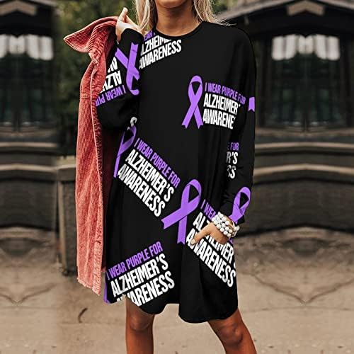 Svijest o Alchajmerovoj bolesti Ženska haljina sa dugim rukavima majica Casual Top Crew vrat sa džepovima