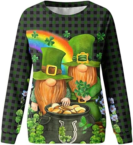 IIUS Green St.Patrick's Thirts majice za žene s dugim rukavima Crewneck Dukseri irski gnomi Ispiši