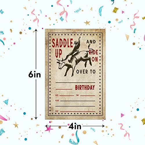Rlcnot kartice za rođendan sa kovertama set 20 - kaubojski zabava divljački rođendanski pozivnici za djecu,