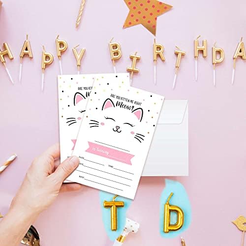 Axamdamske mačićene pozivnice za rođendan, pozivnice za mačke za djecu i djevojke, 20 karata sa