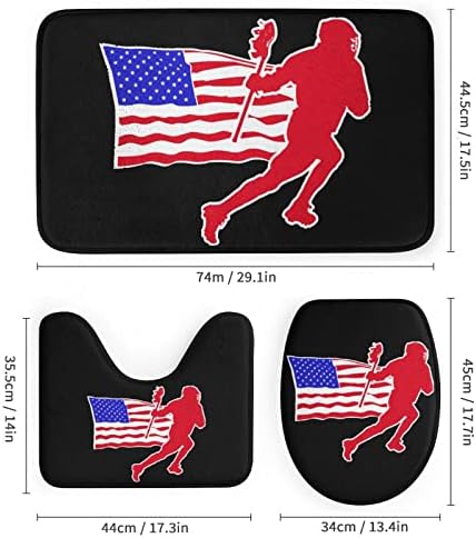Lacrosse igrač američka zastava četverodijelni kupaonski Set podna prostirka u obliku prostirke