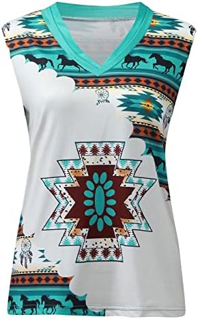 Ženski rezervoar bez rukava na vrhovima zapadnih etničkih stila, vintage Aztec etnička bluza uznemirena labava