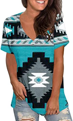 Ženski ljetni Aztec vrhovi zapadnog etničkog stila Geometrijske majice s kratkim rukavima V izrez labave majice