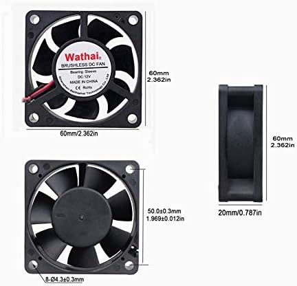 Wathai 60mm x 60mm x 20mm 12v 2pin DC ventilator za hlađenje bez četkica Cooler Fan