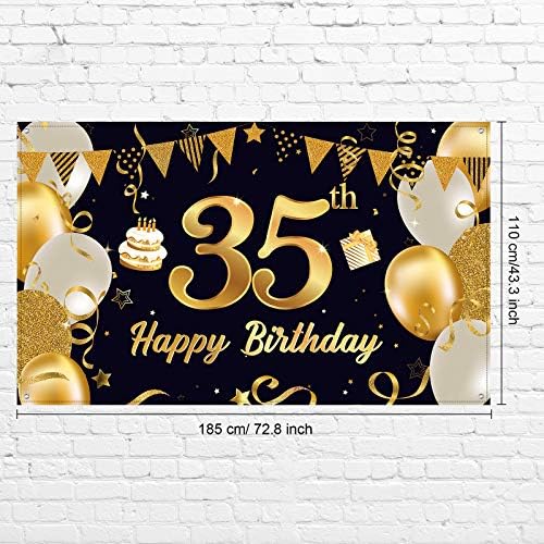 Happy 35th Birthday Party Dekoracije, Extra Large Black Gold 35th Birthday Party Banner Photo