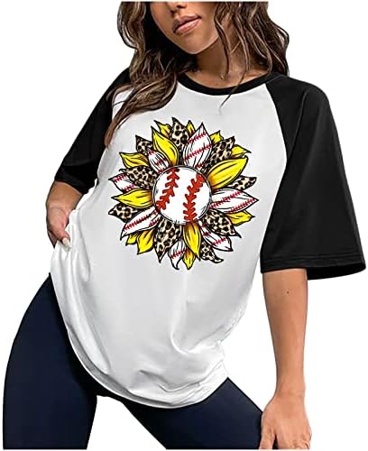 Mama majice za žene bejzbol ispis kratkih rukava bluze labavi letnji okrugli vrat pulover casual modne teže
