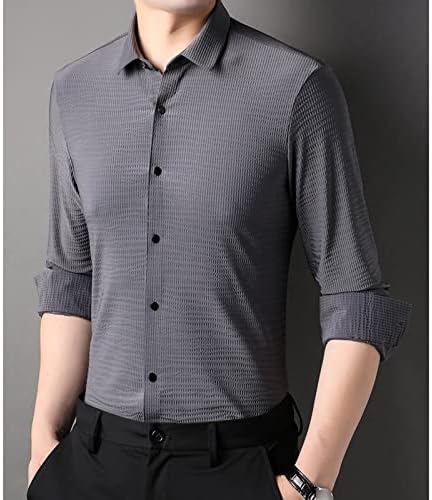 Maiyifu-GJ Men žakard Casual Dress Shirt Regular Fit Button Down Business Shirts Solid Turn-Down Collar long