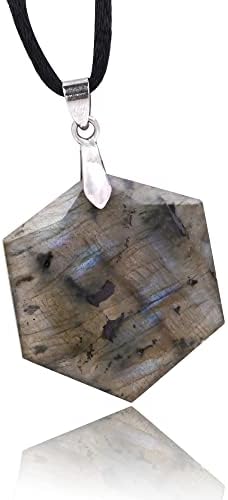 Ogrlica za liječenje labradoriteta Hexagon - za grlo čakre | Visoko mistični kamen poboljšava intuiciju.