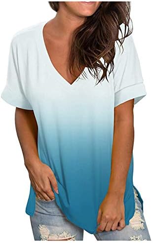 Ženska ležerna ljetna majica V izrez kratki rukav Tee Gradient Labavi fit bluza 2023 modne majice