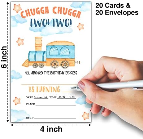 Stream Train za pozivnice za rođendanske zabave, Chugga Chugga dva dva, 20 pozivnica sa 20 koverti, dečiji