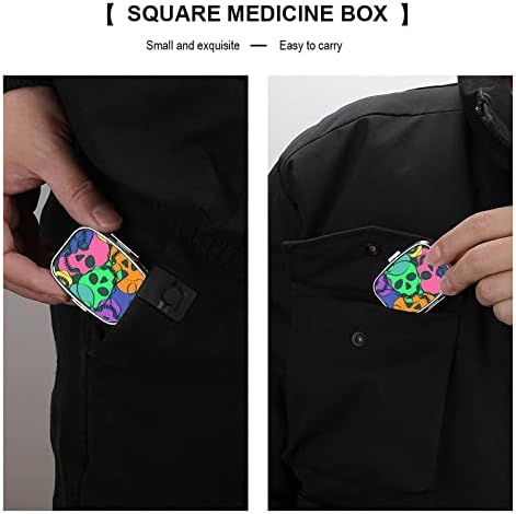 Kutija za pilule šarene lobanje kvadratnog oblika futrola za tablete za lijekove Prijenosna kutija za vitaminske