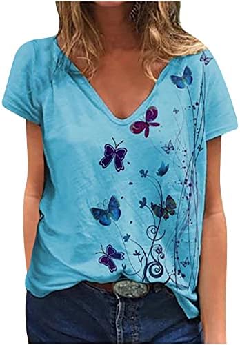 Ljetna Casual majica za žene šareni leptiri štampane majice V izrez kratki rukavi Tee Tops