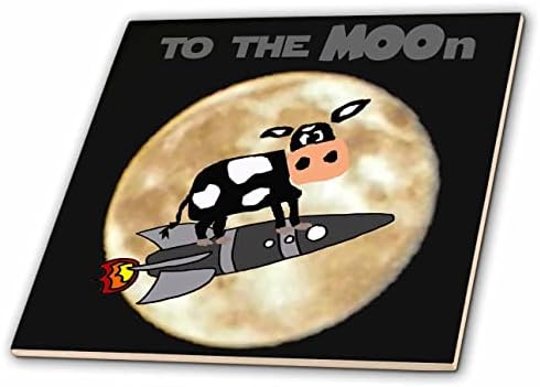 3drose Cool smiješna slatka krava na raketnom brodu do mjeseca pun satirski prostor-pločice