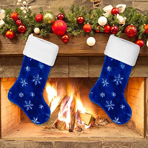 Anydesign 2 Pack Božićne čarape Veliki 22 inča Plavi srebrni snježni pahuljica Viseće čarape Klasične