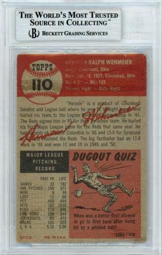 Herman Herm Wehmeier Autographied 1953 kartice 110 Cincinnati Reds Beckett BAS 10734252 - bejzbol
