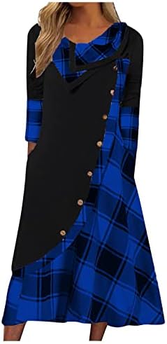 NOKMOPO ženske casual haljine modni plaćeni gumb za šivanje džepova izrez Dress s dugim rukavima