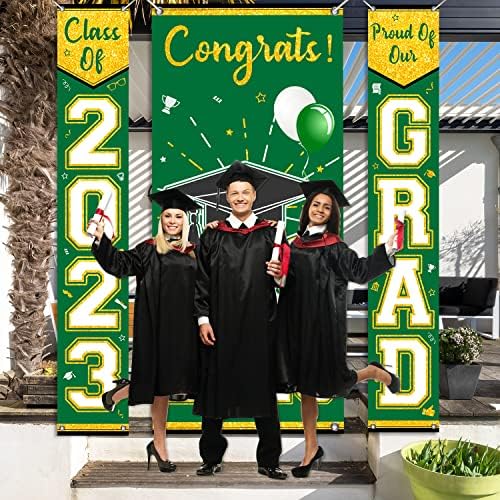 3pcs Grad banner za izradu diplomiranja klase 2023., zeleni i zlatni grad potpisnih vrata poklopca