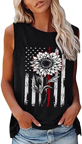 4th of July Shirts Tank Tops for Women Sleeless o-izrez Shirt USA Flag Stars Striped Patriotic Running