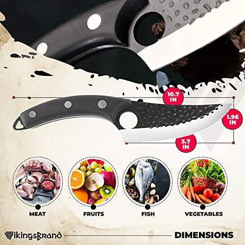 VikingsBrand Vikinški nož, mesarski nož kovani nož za otkoštavanje sa omotom od goveđe kože, nož za cijepanje