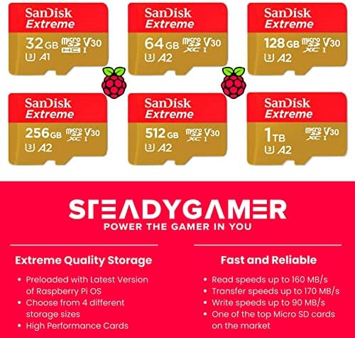 STEADYGAMER - 32GB Raspberry Pi unaprijed učitana Extreme Micro SD kartica | 400, 4, 3B+, 3A+,