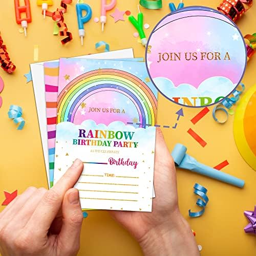 Cloud i Rainbow Rođendanska pozivnica, šarene pozive za popunjavanje za tinejdžere za dječake i djevojke,