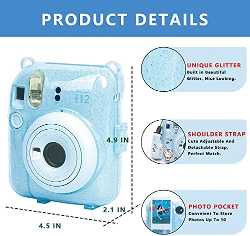 CAIYOULE Clear Case za Fujifilm Instax Mini 12 Instant kameru, Fuji Instax 12 Glitter Case