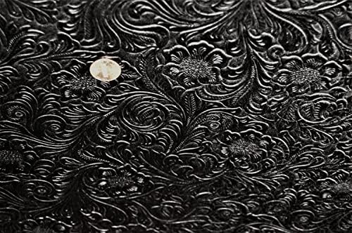 Abe koža - crna cvjetna cvjetna print krava kožna koža - tkanina za umjetnost i obrt - premium kvalitetni kožni