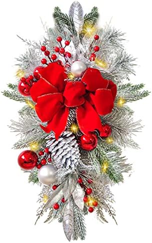 Prelit Božićni vencem-23in Božićne swags sa bijelim kugličnim ukrasom i crvenim bobicama, zavlačenje