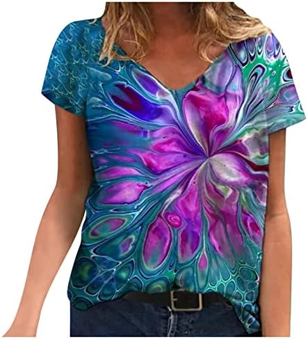 Ženski vrhovi mramorni grafički krajevi košulja Dressy kauzalna majica Tunic V izrez udobne