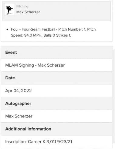 Max Scherzer Igra Polovna karijera StricOut K 3.013 23.9.21 MLB Holo Dodgers - Igra Polovna bejzbol