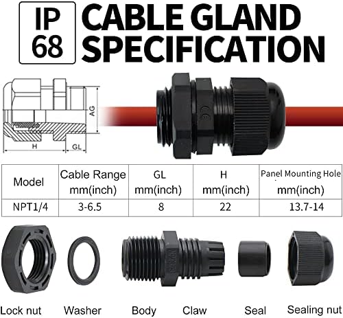NPT kablovske žlijezde spojevi 1/4 električni priključak za reljefne kabela Nylon Cord Grip Crna kabela GLAND
