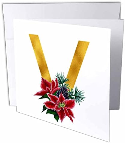 3Droza božićna cvjetna slika zlatnog monograma Početna V - čestitke