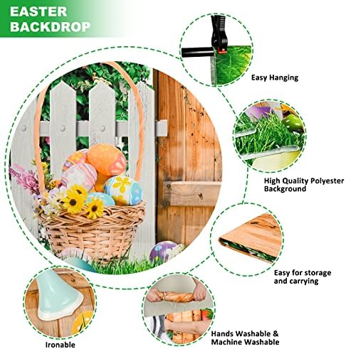 WENMER 5x3ft Proljetna Uskršnja pozadina, drvena vrata Uskršnji zeko šarena pozadina za fotografiju jaja