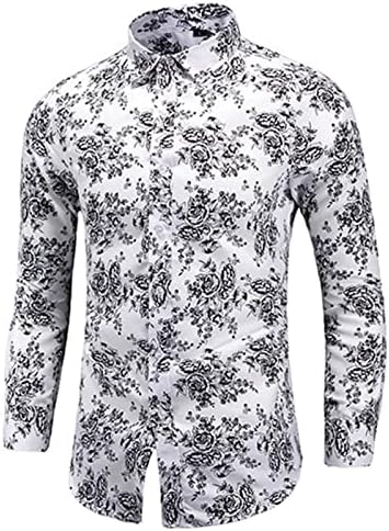 Bluza vrhovi za muškarce dugih rukava plus veličina cvjetnih košulja moda tanka fit gumb košulja hawn rever