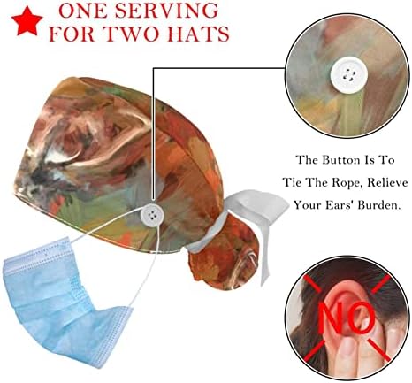 Lorvies Medicinske kape za žene sa tipkama Duga kosa, 2 komada Podesiva radna kapa, divljim životinjama