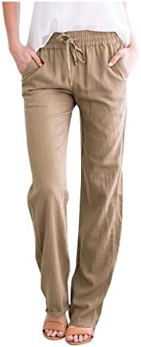 Trendi letnje kapri pantalone za žene lanene jednobojne elastične čekane dna udobne ravne pantalone