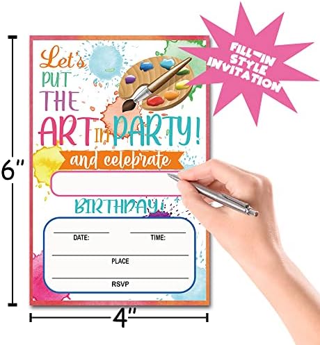 Pozivnica za umetnička zabava, umetnička stranka Boja za boju rođendana za rođendane sa kovertama, umetničkoj