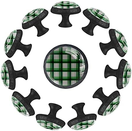 12 komada zeleni bež karirani uzorak stakleni gumbi za Komode, 1,37 x 1,10 u okruglim kuhinjskim ormarićima
