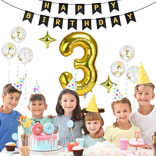 Veliki, zlatni 3 balon za rođendan - broj 3 Balon, 40 inčni | 3. rođendanski dekoracija za rođendan