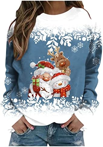 Ženska božićna dukserija vrhovi košulje Veliki snjegovinski grafički tee Crewneck LOGO LOUGLE pulover