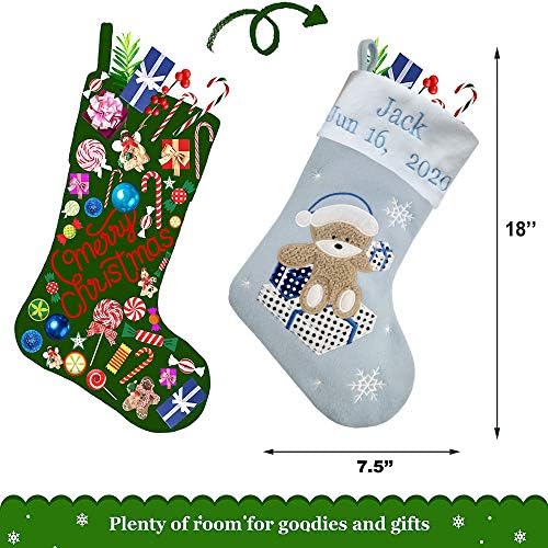 MNSZLKF 18 Personalizovane bebine prve božićne čarape sa tehnologijom vezom, bebi medvjed za bebe prvi Božić